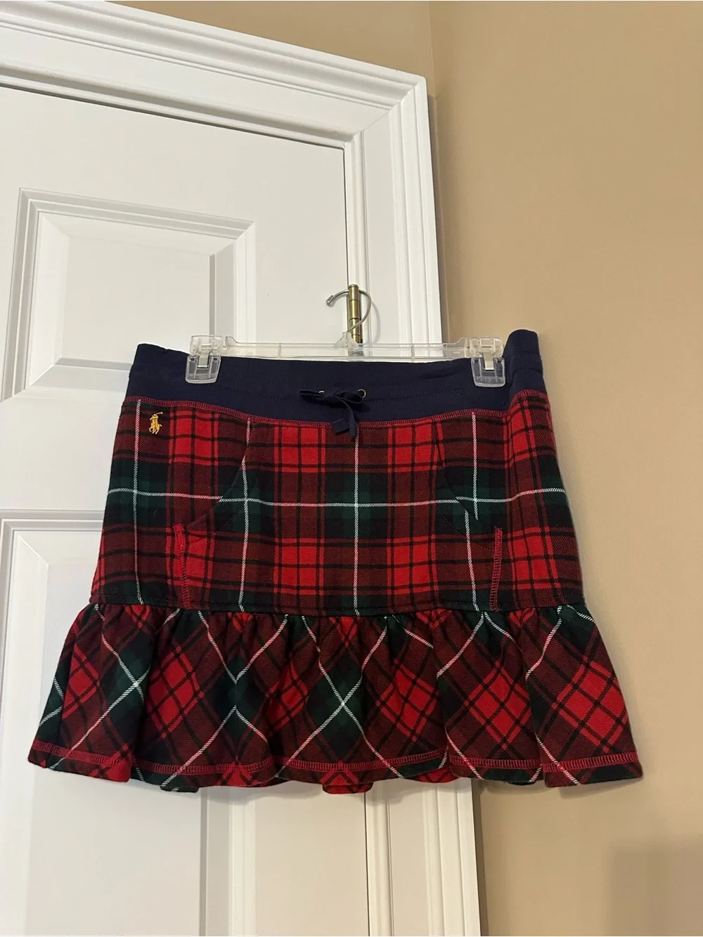 Ralph Lauren Navy Waist Red Green Plaid Ruffle Mini Skirt